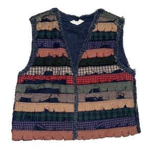 Vintage Handmade Western Denim patchwork fringe vest, fringe vest, western vest
